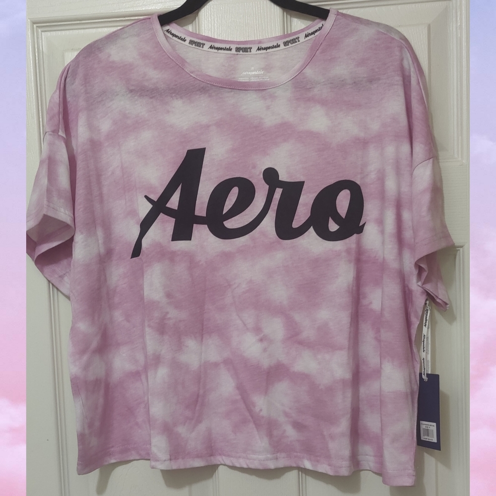 💗Aeropostale Sport Tie-dye Crop Short Sleeve Top